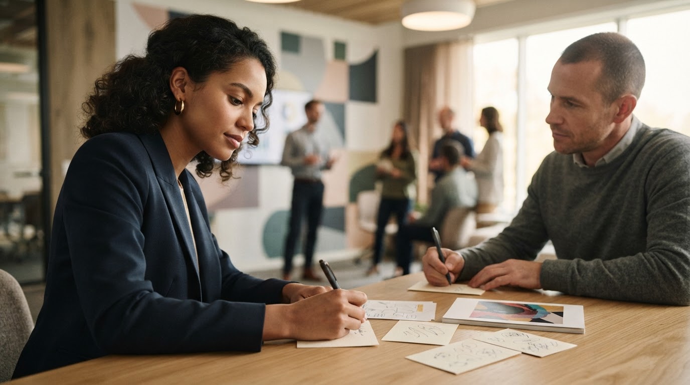 Plateia em evento de marketing acompanhando uma apresentação em auditório moderno.